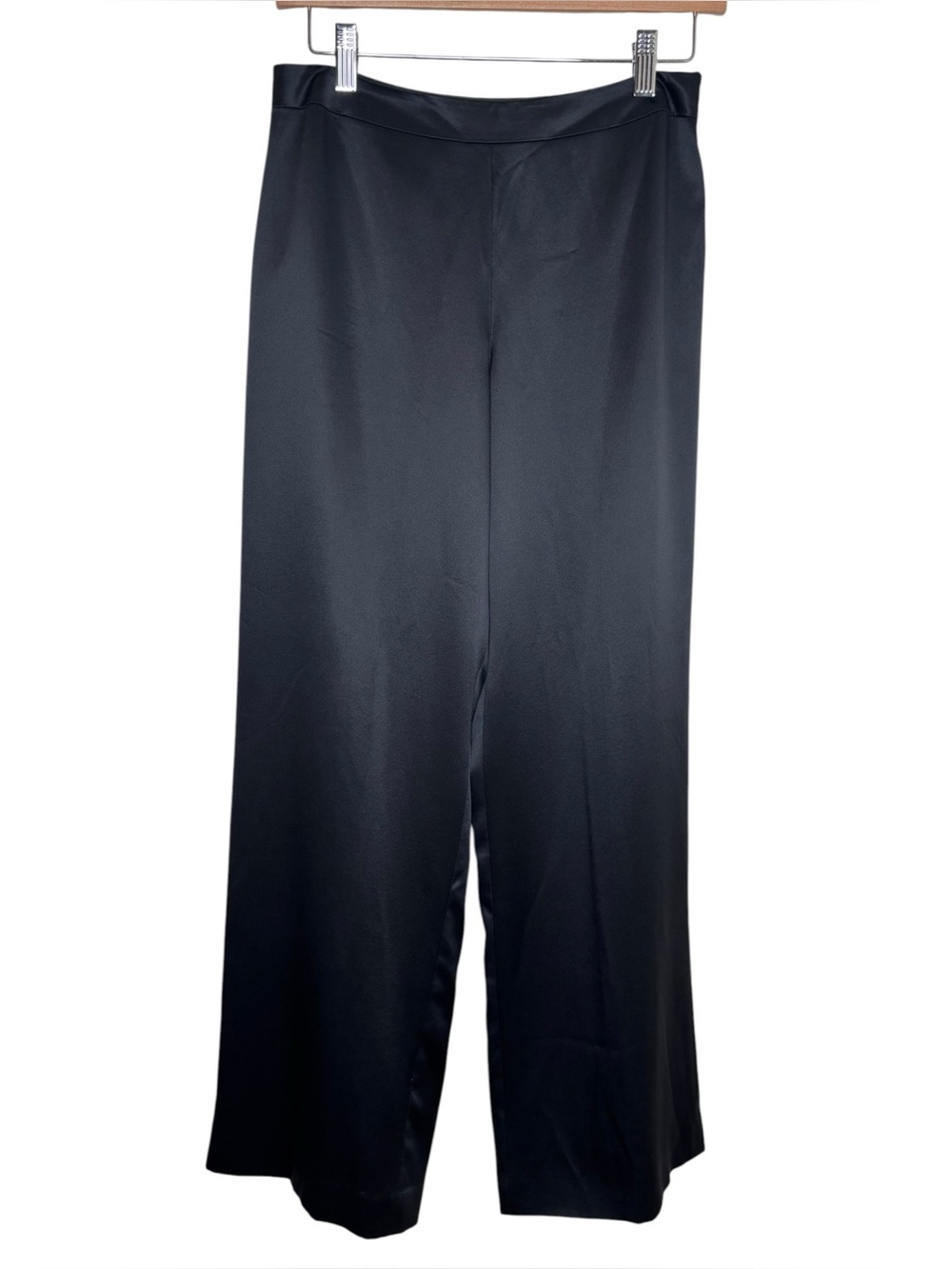 Talbots Petite pants black Pure Silk satin wide leg size 4